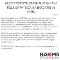 BAOMS Position Statement on the role of Physician Associates in OMFS